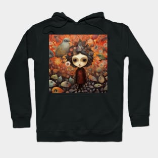 Enchanting Harmony Colorful Girl with Bird and Fish Art Print Hoodie